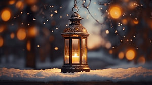 Vintage-Laterne in der Nacht mit Schnee in der Stadt