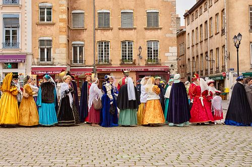 Residents of Lyon, France, dressed in medieval costume. by Patricia Hofmeester