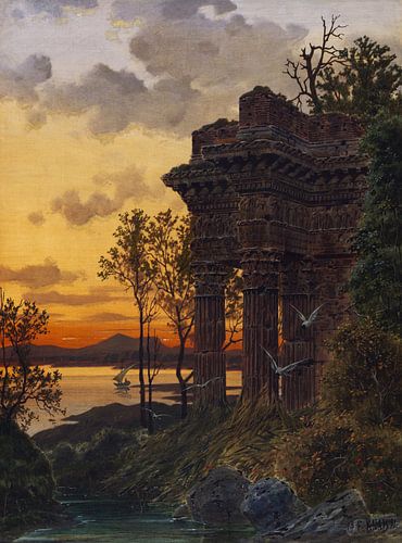 FERDINAND KNAB, Landschap van ruïnes in de avond, 1891