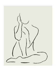 Zazen (Strichzeichnung Porträt nackt sitzende Frau Holzkohle Strichkunst japanische Yoga zen minimal von Natalie Bruns