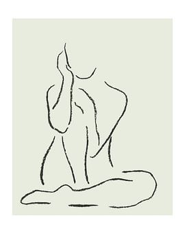 Zazen (dessin au trait portrait femme nue assise fusain dessin au trait japonais yoga zen minimalist sur Natalie Bruns