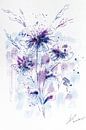 Klassiek aquarel schilderij van veldbloemen in paars lila en blauw van Emiel de Lange thumbnail