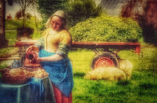 Het melkmeisje met schapen