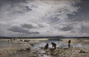 Josef Wenglein, Kalksteinsammlerinnen im Isarbett, 1883