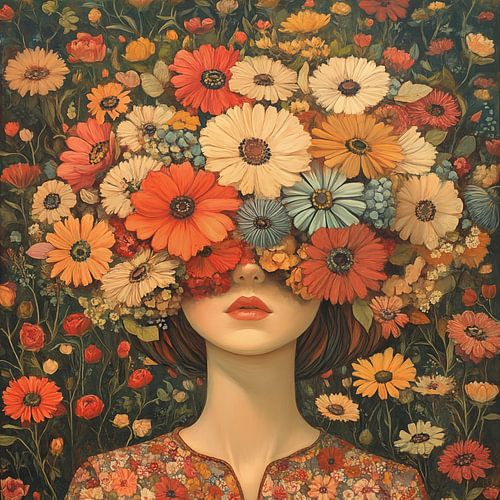 Woman in flowers soft colours