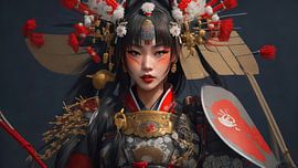 Female Samurai in red and bronze. by Brian Morgan