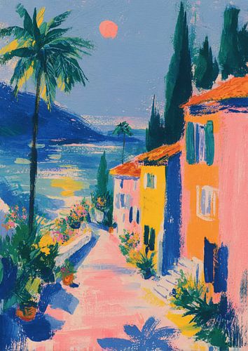 Gouache Riviera sunset pastel colours by Niklas Maximilian