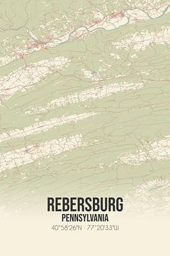 Vieille carte de Rebersburg (Pennsylvanie), USA. sur Rezona