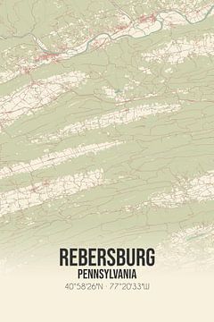 Vintage landkaart van Rebersburg (Pennsylvania), USA. van MijnStadsPoster