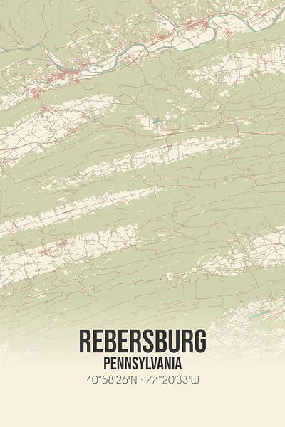 Vintage map of Rebersburg (Pennsylvania), USA. by Prints of Place