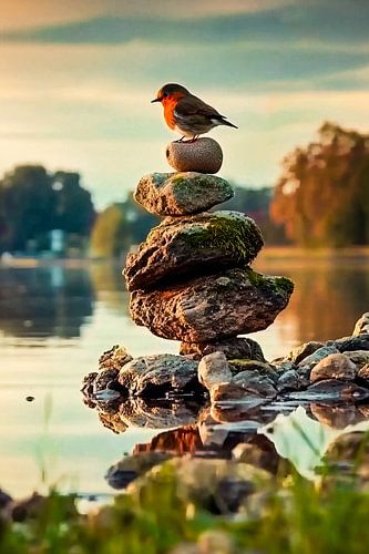 Vogel op stenen in natuur