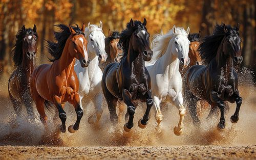 Chevaux de galop au bord de la mer