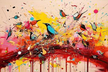 Happy Birds | Abstract schilderij van Blikvanger Schilderijen