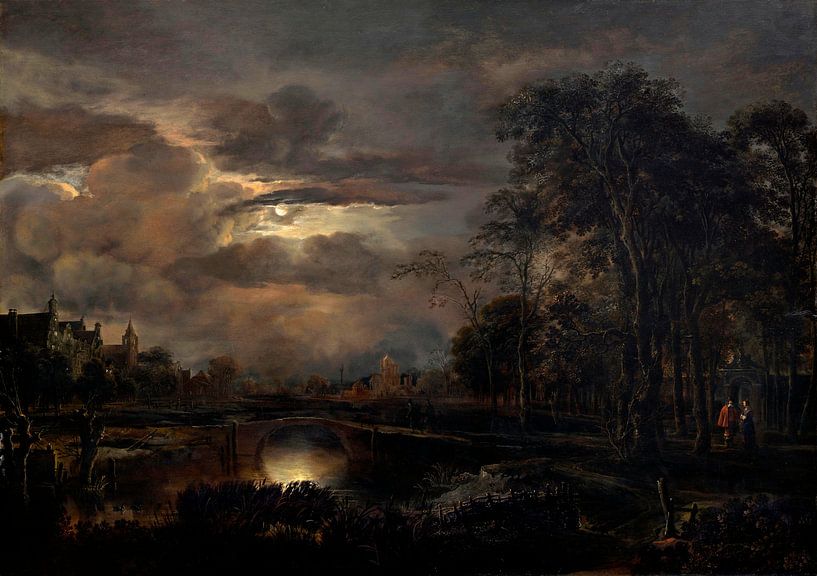 Paysage au clair de lune avec pont, Aert van der Neer par Des maîtres magistraux