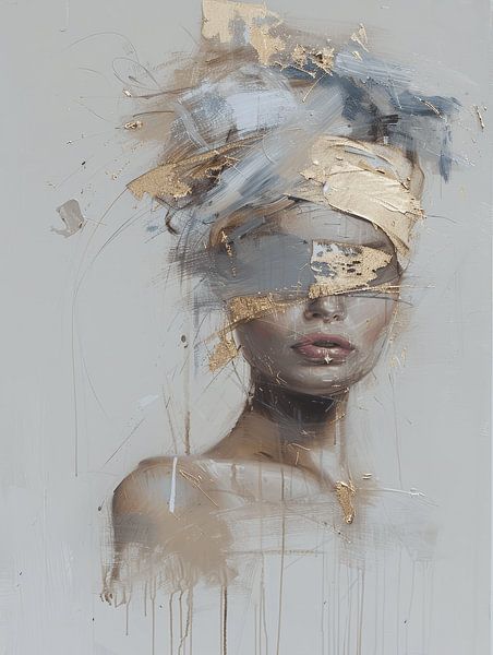 Modern en abstract portret met een vleugje goud van Carla Van Iersel