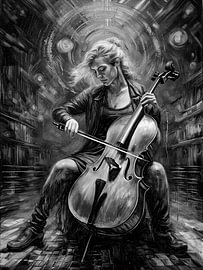 Leidenschaftlicher Cellist in Schwarz-Weiß von STUDIO ARTSY