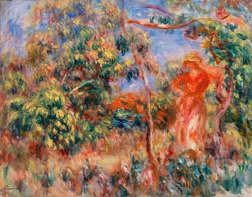 Renoir, Vrouw in het rood in een landschap (1917)