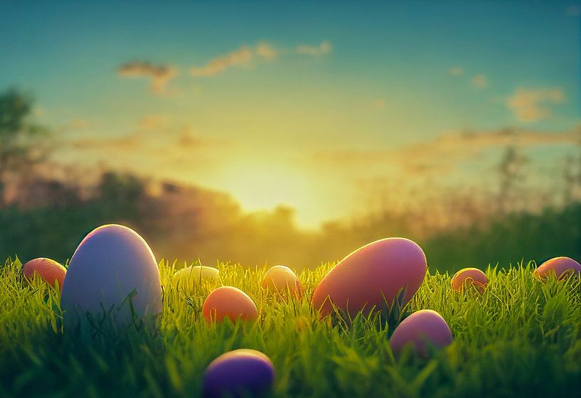 Oeufs de Pâques dans l'herbe verte Illustration par Animaflora PicsStock