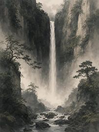 Misty Waterfall Valley Poster by Ini Rendybovi