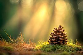 Dennenappels in een zachte lichtstraal van Poster Art Shop