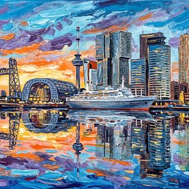 Rotterdamse Iconen in een Kleurrijke Skyline van de Maasstad van Arjen Roos