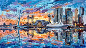 Rotterdamer Ikonen in einer bunten Skyline der Maasstadt