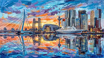 Rotterdamse Iconen in een Kleurrijke Skyline van de Maasstad