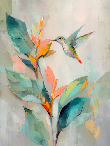 Kolibri bei bunten Blättern