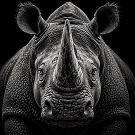 Force primitive – Rhinocéros en noir et blanc sur Elisabeth Rozenberg