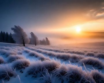 Bevroren vlagen in de zonsondergang