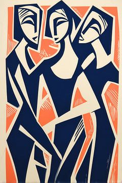 Three beautiful sisters | Cubist digital woodcut by Frank Daske | Foto & Design
