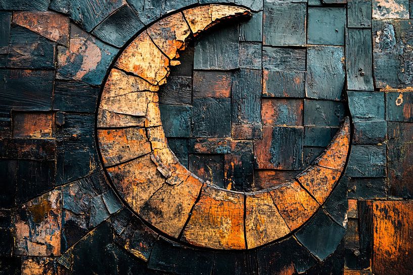 Hölzerner Mond mit abstraktem Muster von Art & Soul Creations