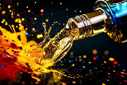 Kleuruitbarsting met vloeistof en beweging