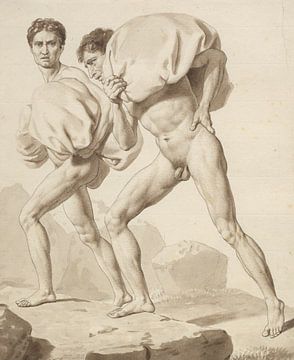 Christoffer Wilhelm Eckersberg, Studie van twee naakte mannen, beladen met lasten, die een berg opgaan, 1889