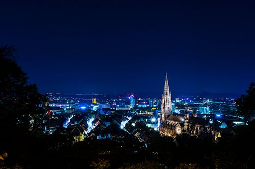 Duitsland, Freiburg im Breisgau in blauwe atmosfeer in de nacht
