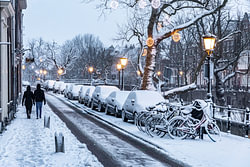 Snow on the Oudegracht in Utrecht