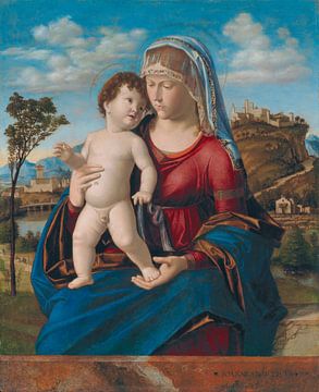 Cima da Conegliano, Madonna en kind in een landschap, 1496-99