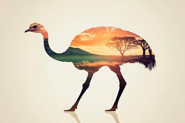 Struisvogel in landschapsontwerp van Poster Art Shop