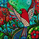 Red bird in a colorful forest by Jan Keteleer (JanKé): A Journey Beyond the Canvas thumbnail