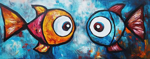 Zwei Fische vor blauem Hintergrund