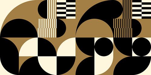 Abstracte retro geometrische kunst in goud, zwart en gebroken wit nr. 5
