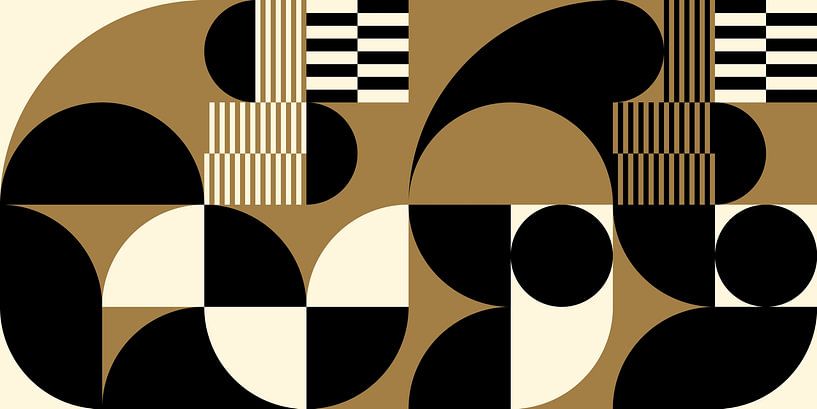 Abstrakte geometrische Retro-Kunst in Gold, Schwarz und Off-White Nr. 5 von Dina Dankers