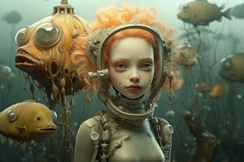 Fantasy bizarre world with a beautiful woman and fish by Art Bizarre