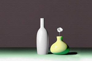 Nature morte minimaliste : vases et fleurs sur Maud De Vries