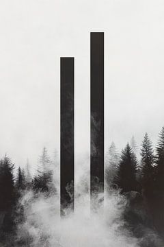 Twee schoorstenen in de mist - mystiek en somber van Poster Art Shop