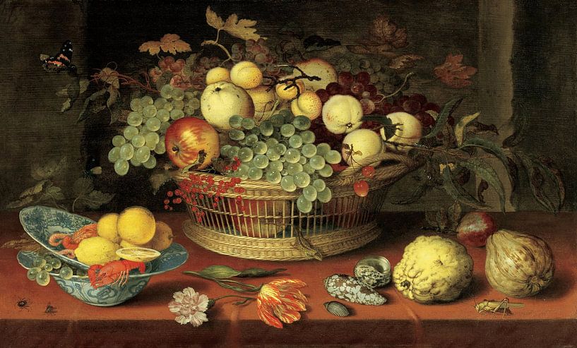Nature morte d'un panier de fruits, Balthasar van der Ast par Des maîtres magistraux