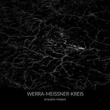 Zwart-witte landkaart van Werra-Meißner-Kreis, Hessen, Duitsland. van Rezona