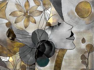 Modernes schickes Porträt einer Frau mit Blumen