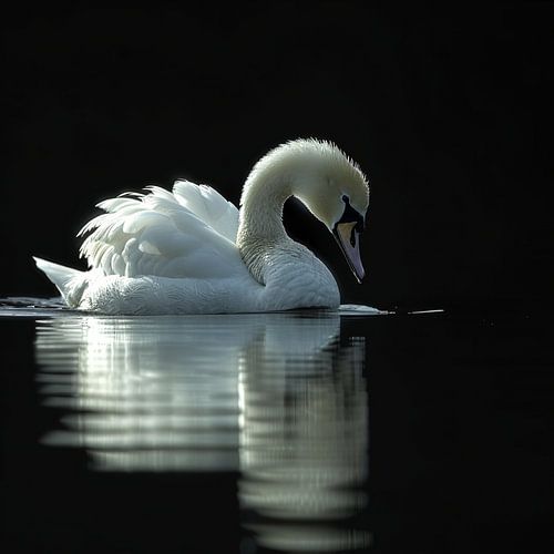 Ein eleganter Schwan, der anmutig auf dem dunklen Wasser schwimmt