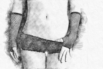 Vrouw met slipje (erotiek, tekening) van Art by Jeronimo